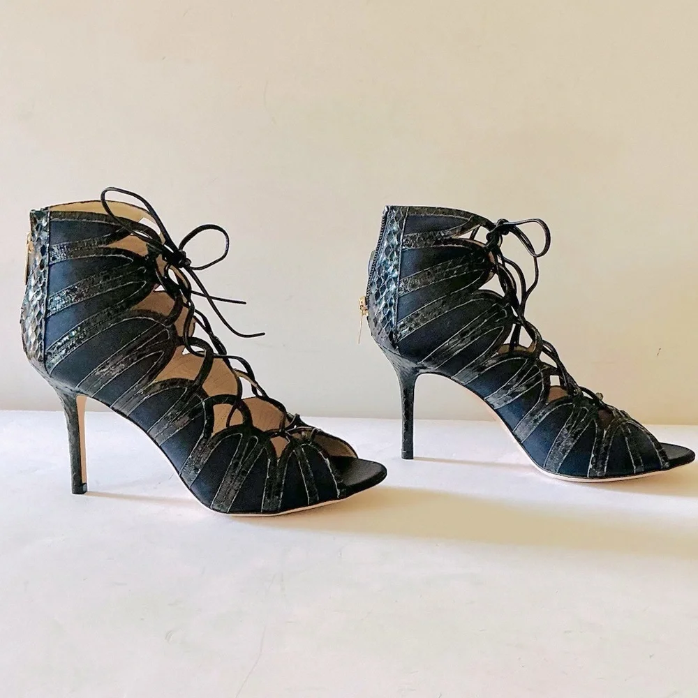 Jimmy Choo black and navy python trimmed heels 37.5